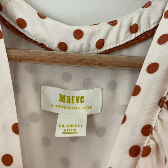 Anthropologie Maeve Cream Rust Polka Dot Ruffled Tie Waist Mini Dress Size XXS - Picture 3 of 7
